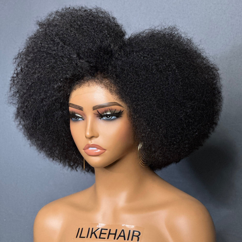 Perruque Bob en Dentelle HD avec Boucles Afro Kinky et Bords Frisés