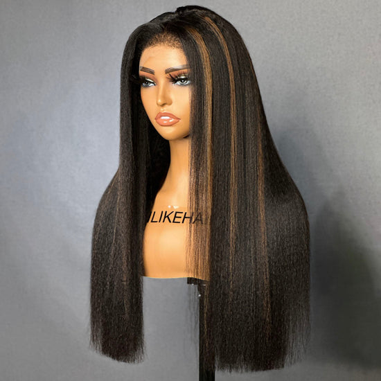 Perruque Lace Frontal HD Wig Straight Noir Naturel et Brown