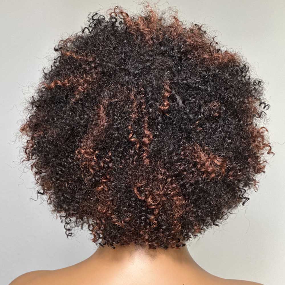 Perruque Bob Afro Curly Blonde Highlights Wig Sans colle