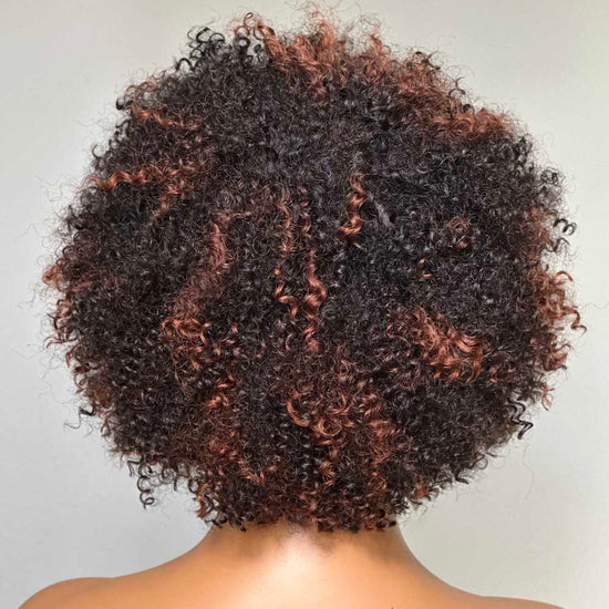 Perruque Bob Afro Curly Blonde Highlights Wig Sans colle