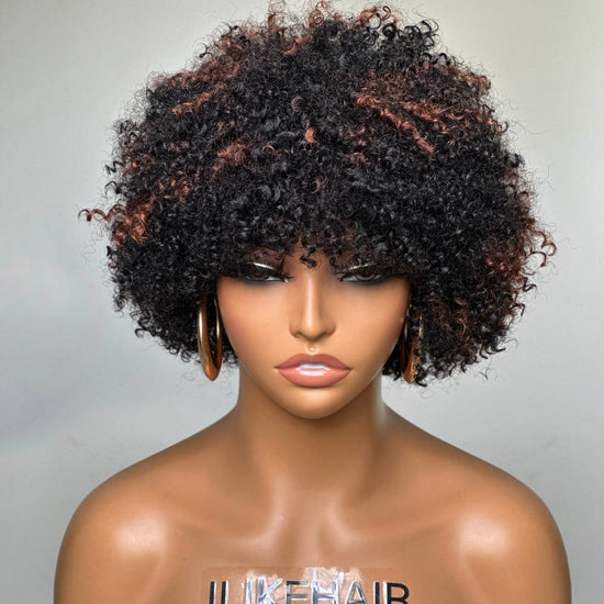 Perruque Bob Afro Curly Blonde Highlights Wig Sans colle