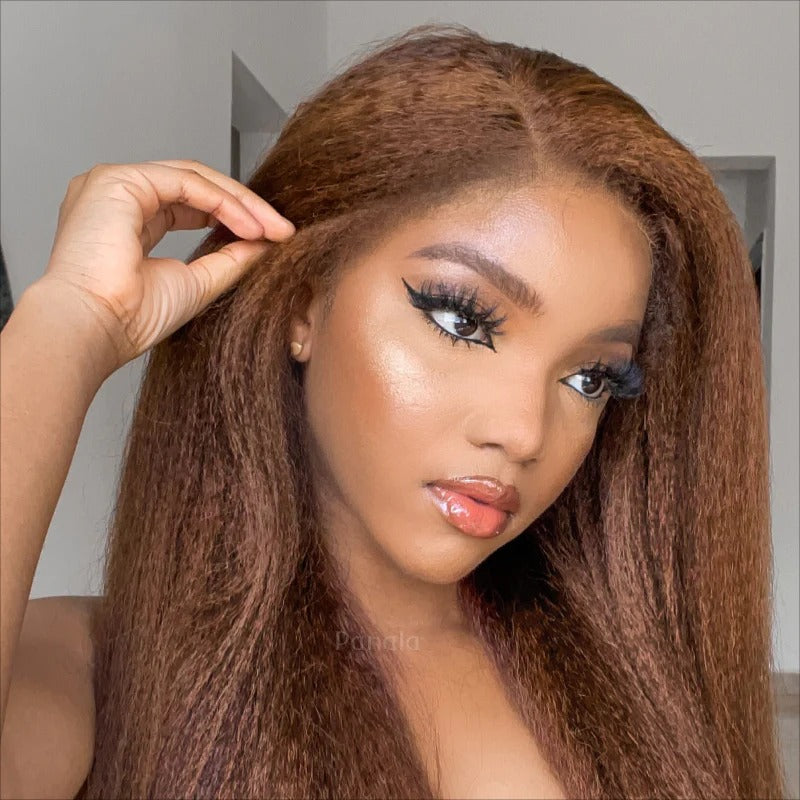 Perruque Reddish Brown Lace Frontal Kinky Straight